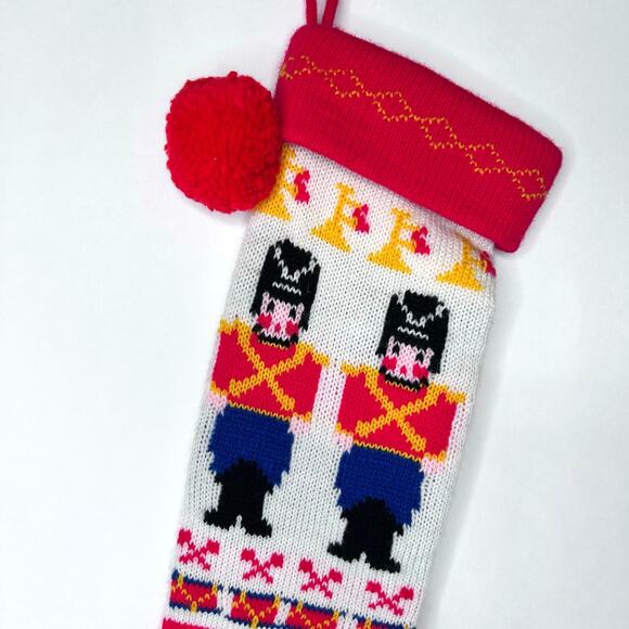 Vintage Soldiers Drummer Boy Knit Christmas Stocking with Red Pom Pom - Picture 5 of 6